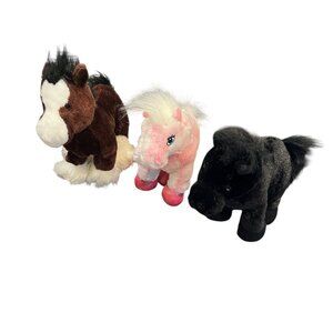 Lot of 3 GANZ WEBKINZ Plush Clydesdale Horse Black Stallion Pink Pony *NO CODES
